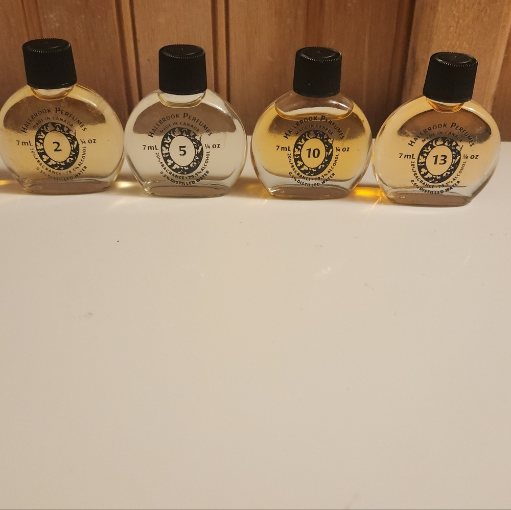 Four Vintage Hallbrook Perfume Miniature Bottles #2, 5, 10 & 13